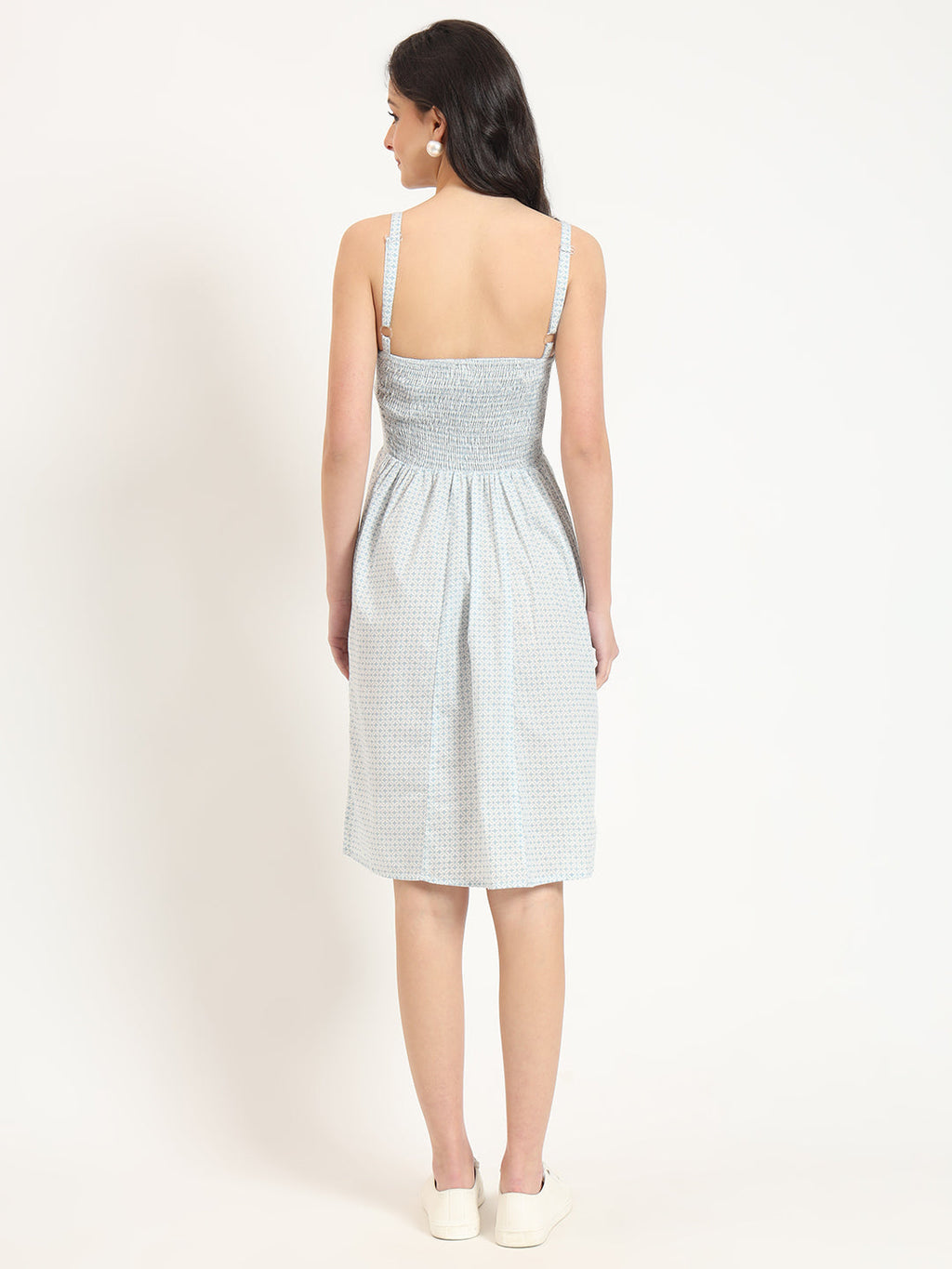 Noe Velarro Blue Ethnic Motif Shoulder Strip Dress