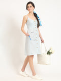 Noe Velarro Blue Ethnic Motif Shoulder Strip Dress