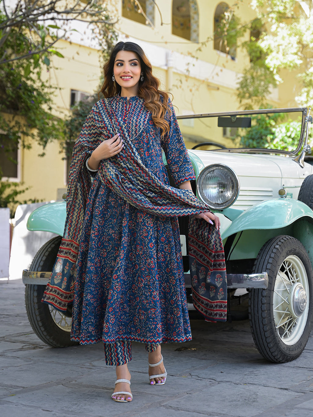 Noe Velarro Multicolor Floral Print Cotton Fabric Kurta  Pant With Dupatta