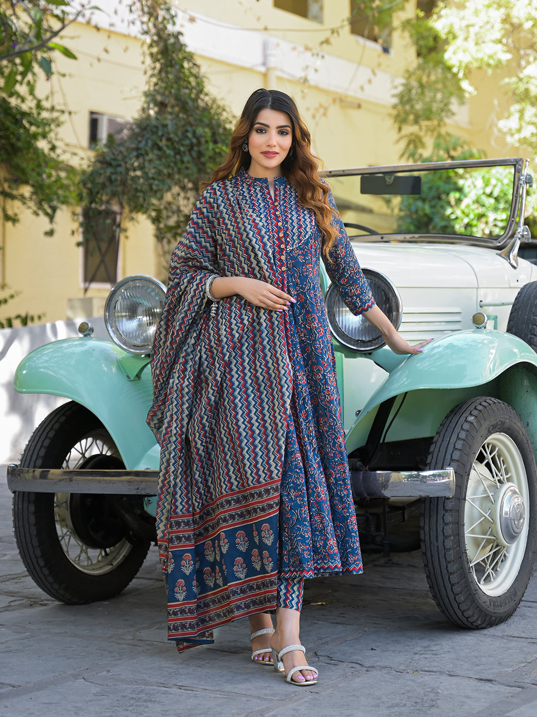 Noe Velarro Multicolor Floral Print Cotton Fabric Kurta  Pant With Dupatta