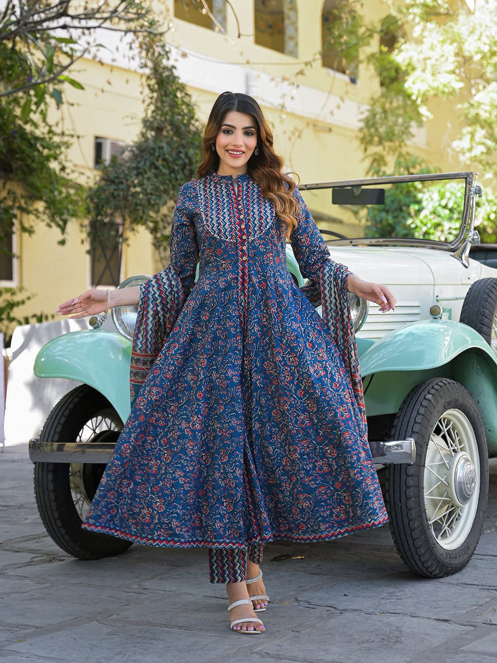 Noe Velarro Multicolor Floral Print Cotton Fabric Kurta  Pant With Dupatta