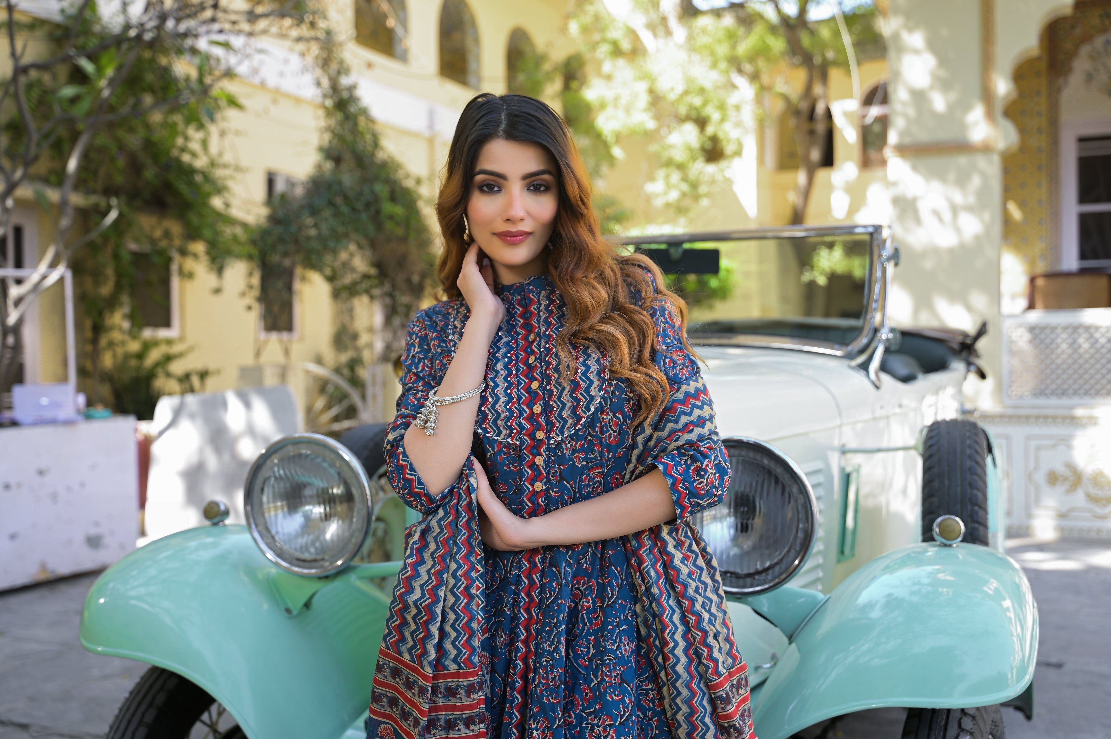 Noe Velarro Multicolor Floral Print Cotton Fabric Kurta  Pant With Dupatta