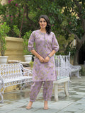 Noe Velarro Purple Cotton Printed Kurta haram Pant Sets