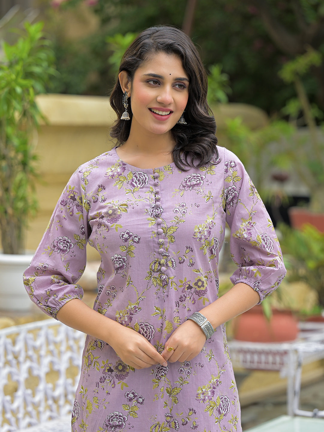 Noe Velarro Purple Cotton Printed Kurta haram Pant Sets