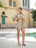 Noe Velarro Yellow Floral Print Rayon Fabric  Shirts Shorts With Crop Top three Piece set