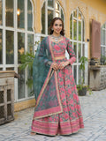 Noe Velarro Green Printed Cotton Lehenga with Choli and Dupatta
