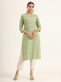 Noe Velarro Green Floral Print Pure Cotton Straight Kurta
