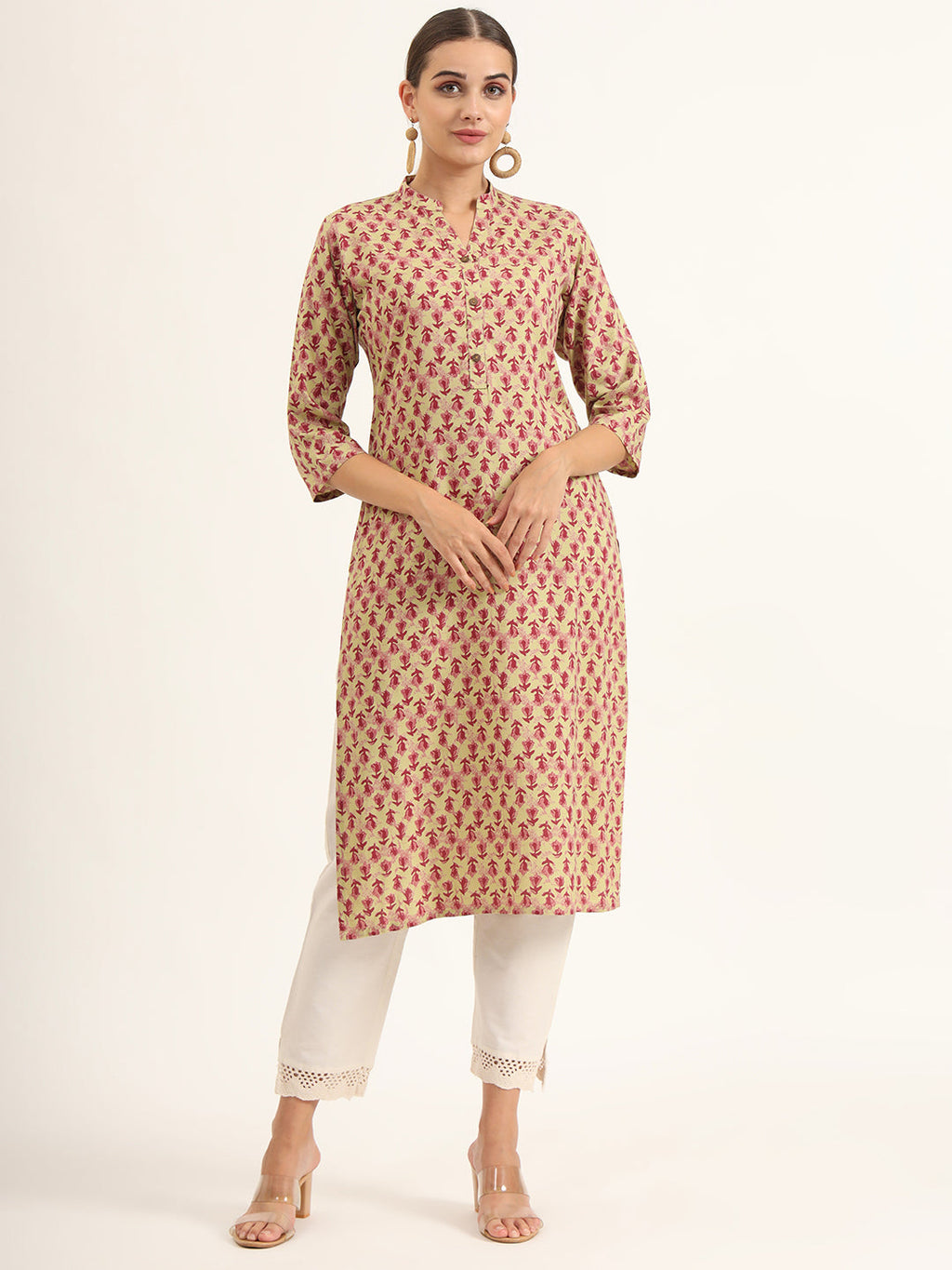 Noe Velarro Red Floral Print Pure Cotton Straight Kurta