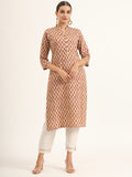 Noe Velarro Red Floral Print Pure Cotton Straight Kurta