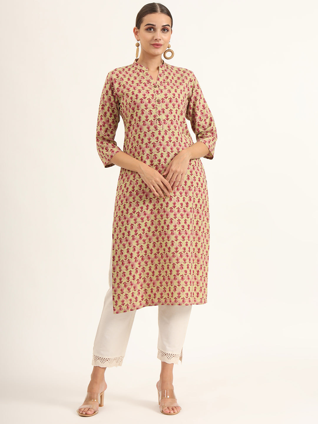 Noe Velarro Red Floral Print Pure Cotton Straight Kurta