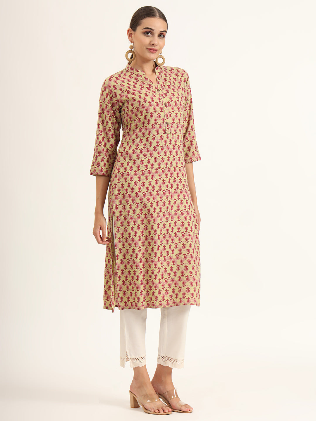 Noe Velarro Red Floral Print Pure Cotton Straight Kurta
