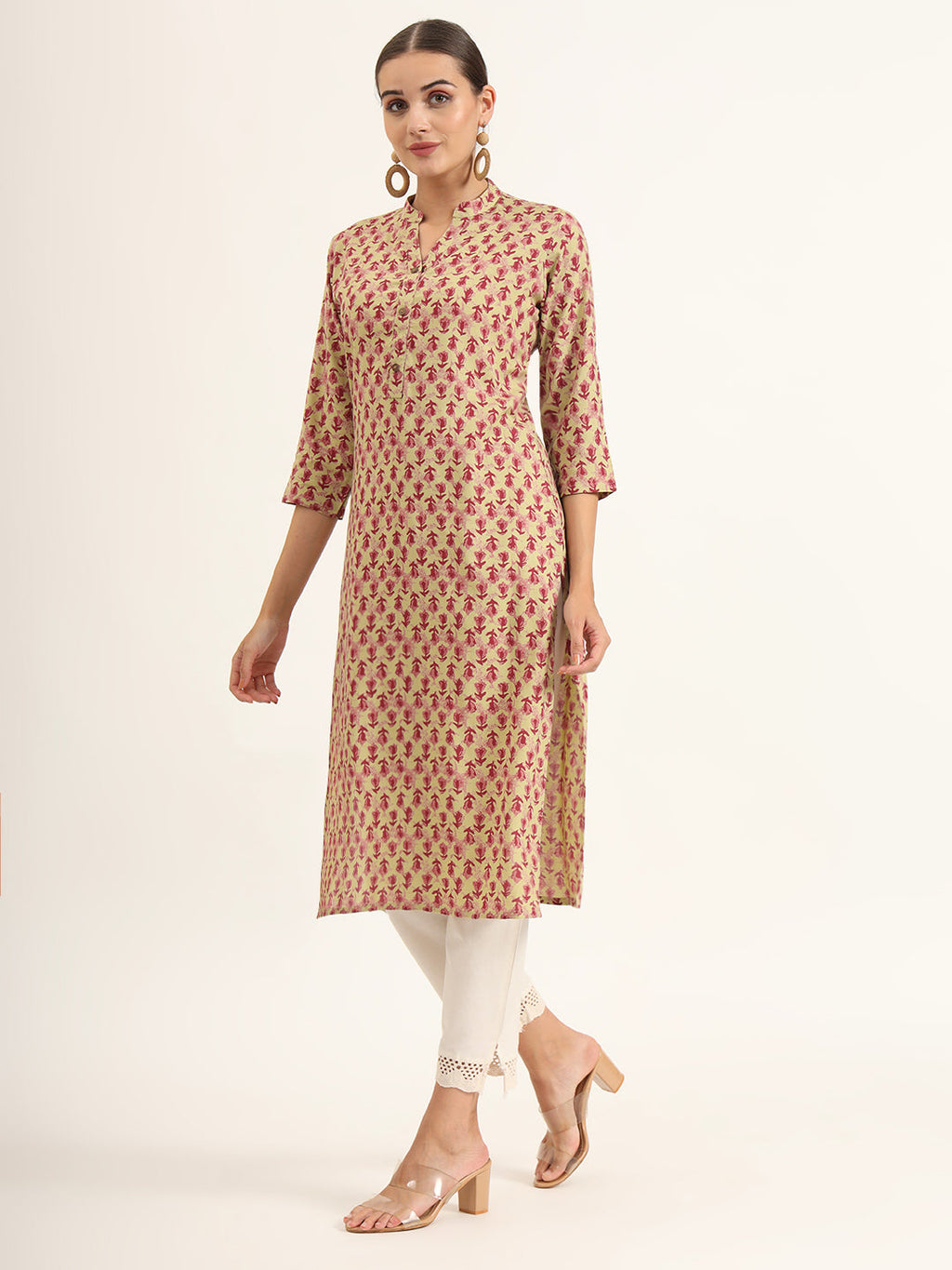 Noe Velarro Red Floral Print Pure Cotton Straight Kurta