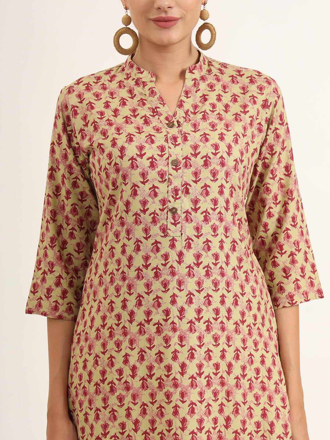Noe Velarro Red Floral Print Pure Cotton Straight Kurta