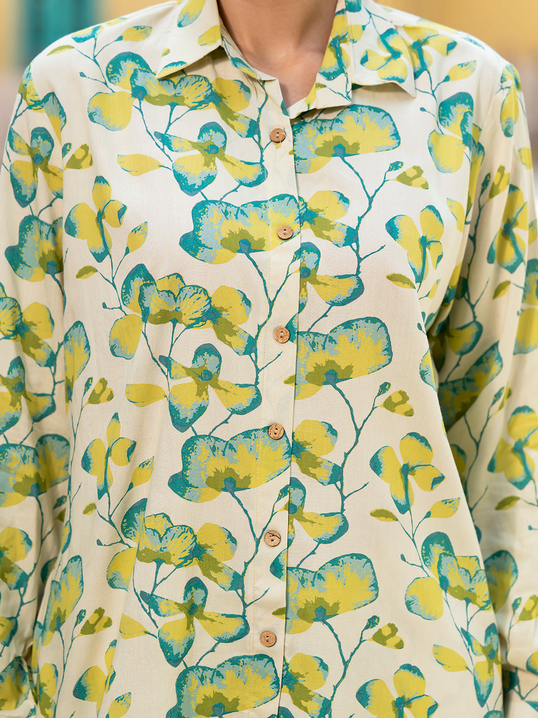Noe Velarro green Floral Printed Rayon Co-ord Set for Women