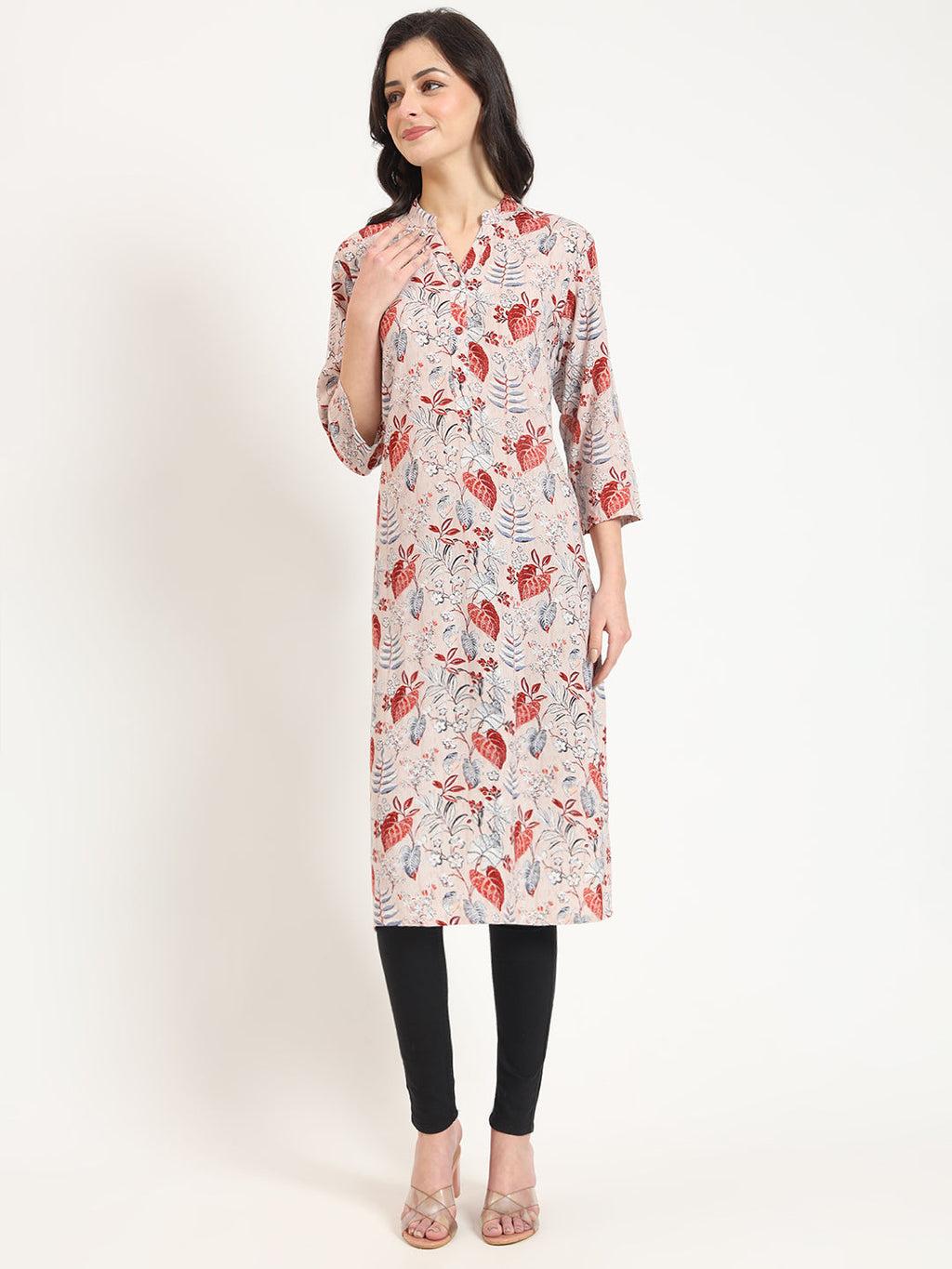 Noe Velarro Multicolour Floral Print Rayon Fabric Straight Kurta