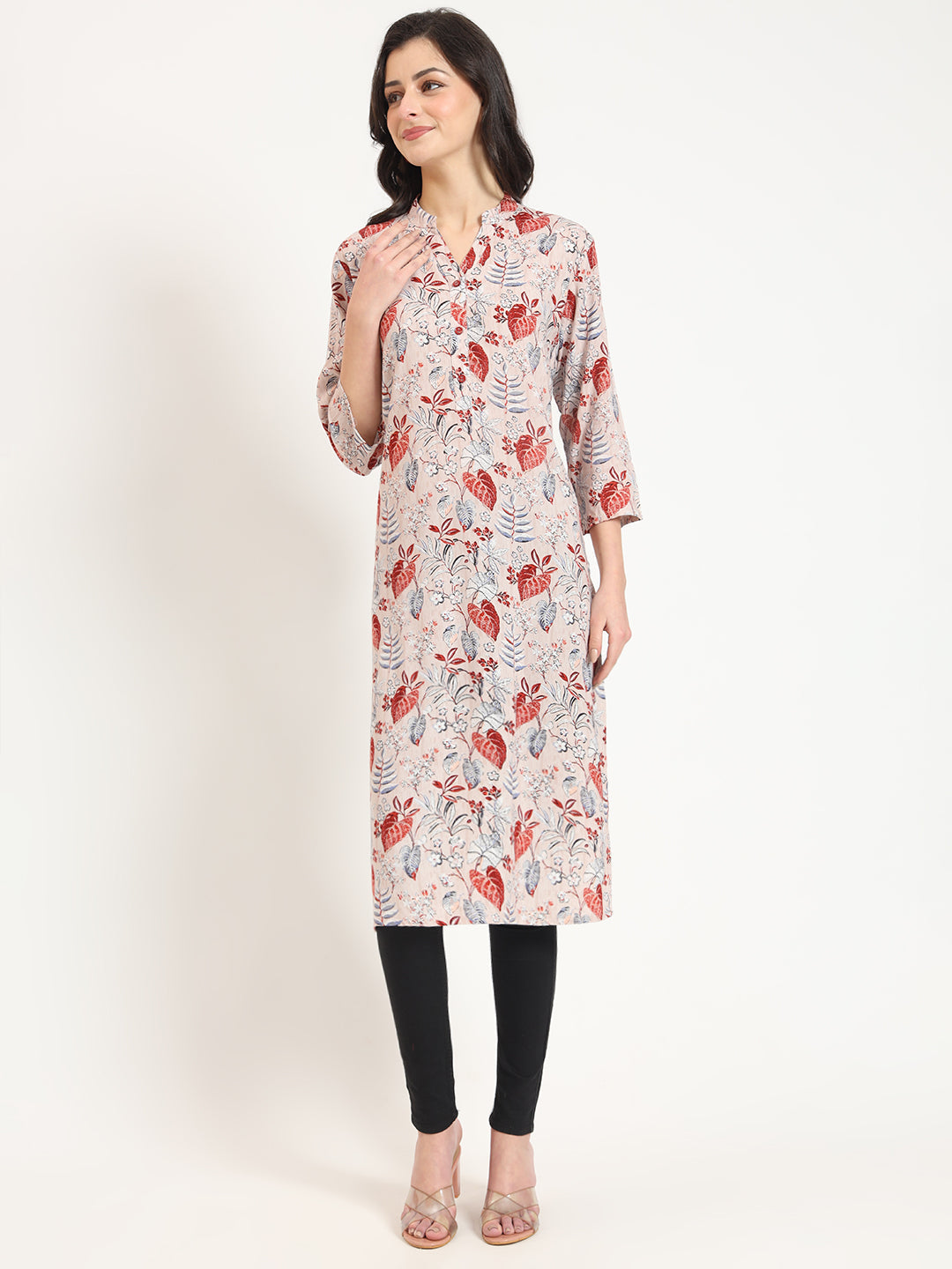 Noe Velarro Multicolour Floral Print Rayon Fabric Straight Kurta