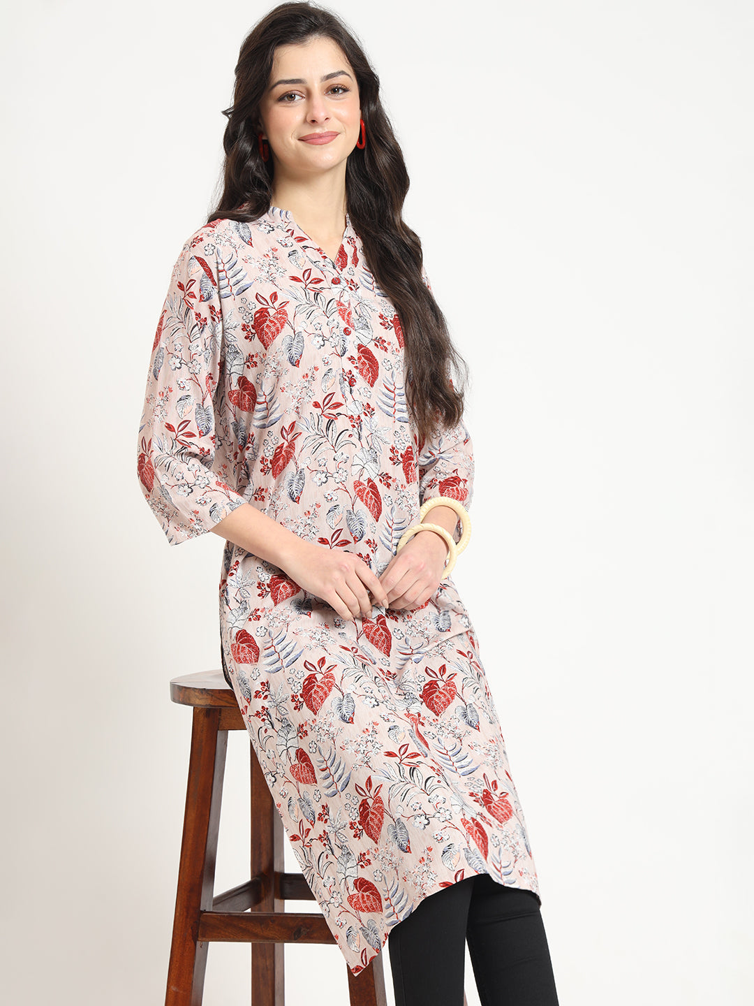 Noe Velarro Multicolour Floral Print Rayon Fabric Straight Kurta