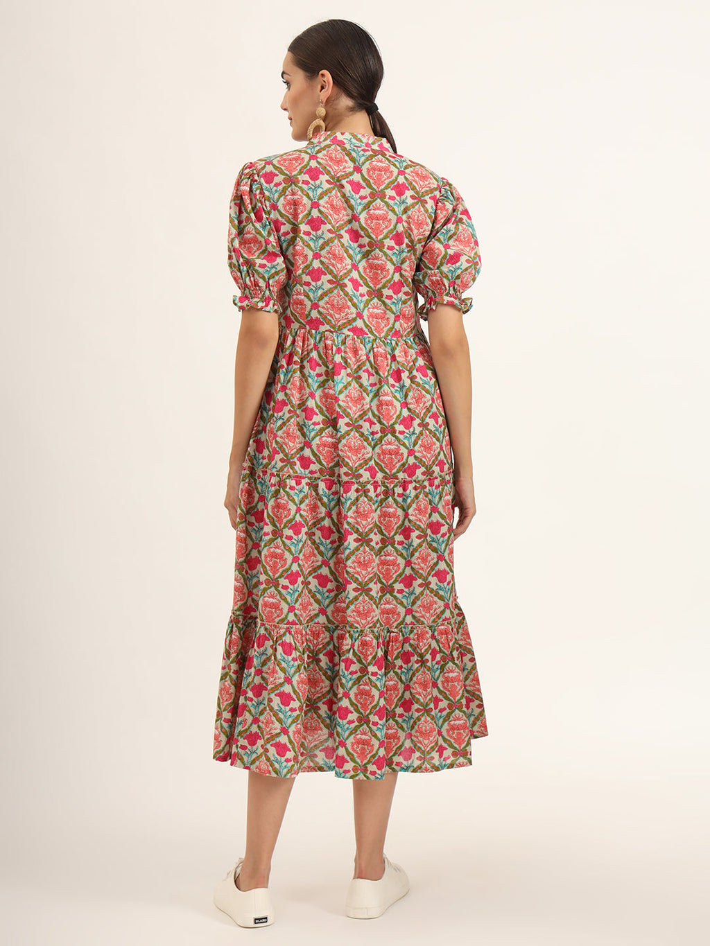 Noe Velarro Multi Color Floral Print Midi Dress