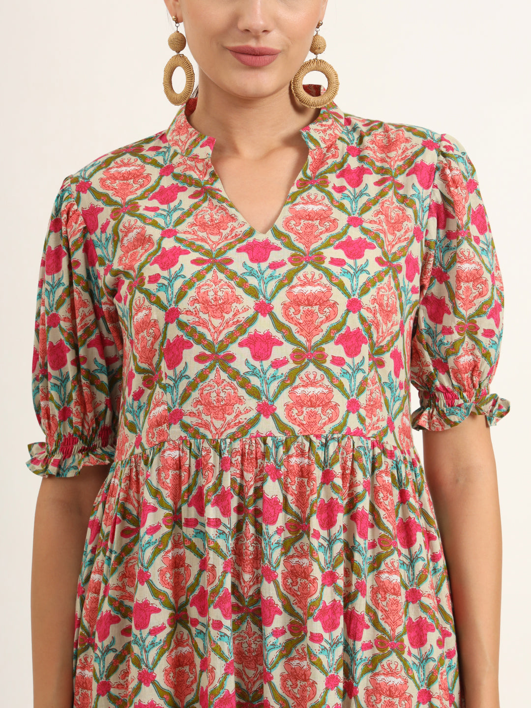 Noe Velarro Multi Color Floral Print Midi Dress