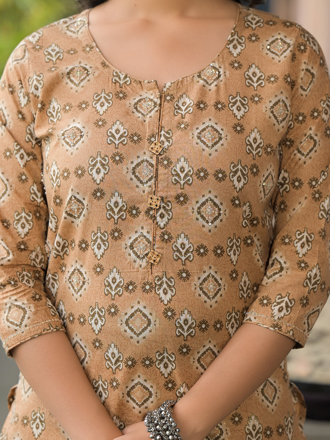 Noe Velarro Brown Cotton Kurta Pant with Dupatta
