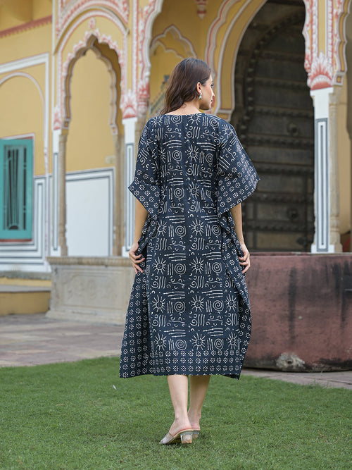 Noe Velarro Black & White Floral Print Kaftan