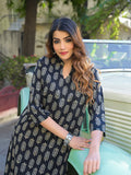 Noe Velarro Black Ethnic Printed Rayon Kurta With Trouser