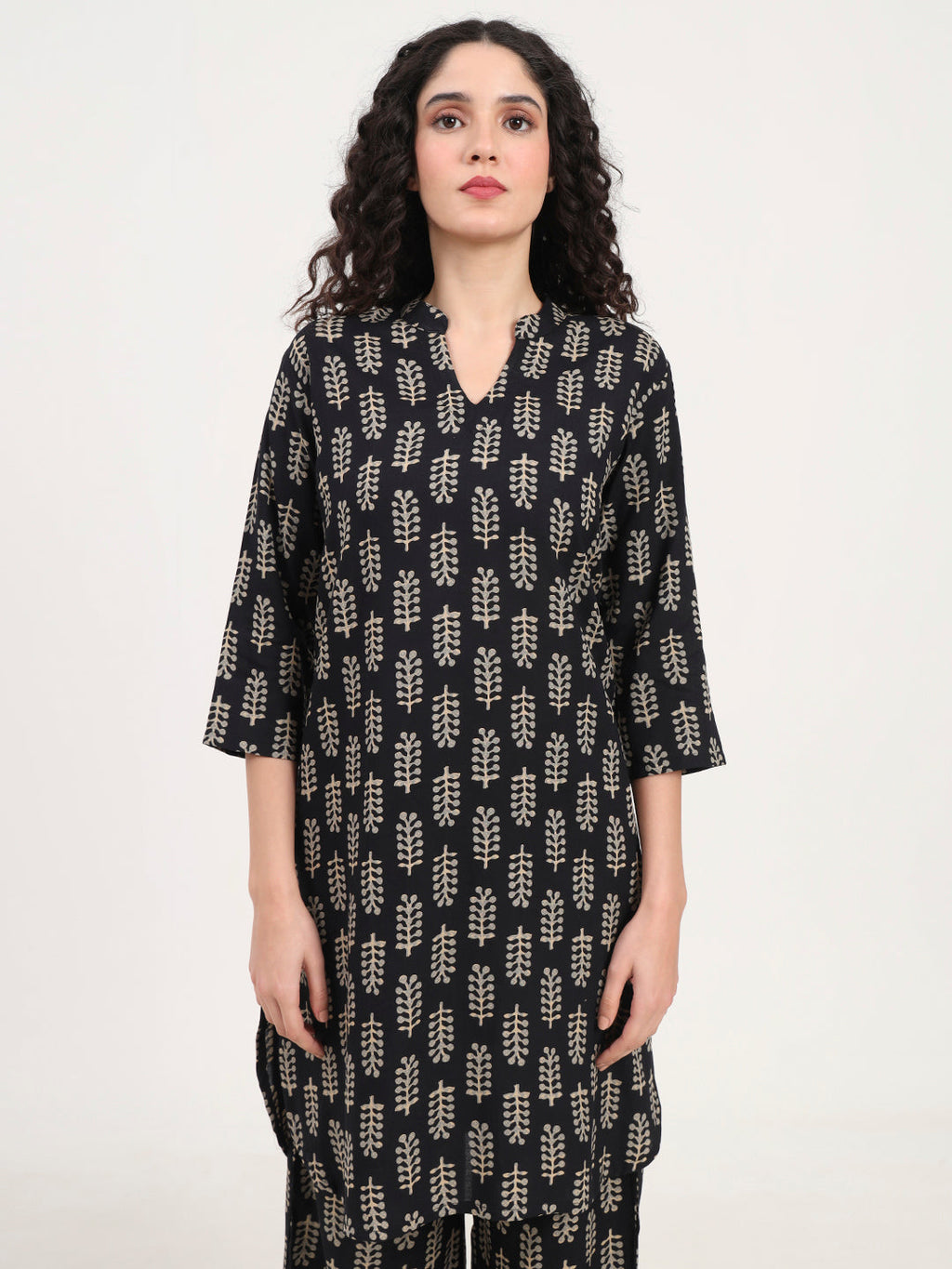 Noe Velarro Black Printed Cotton Night Suit Set