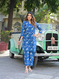 Noe Velarro Blue Floral Print Cotton Fabric Kurta with Pant