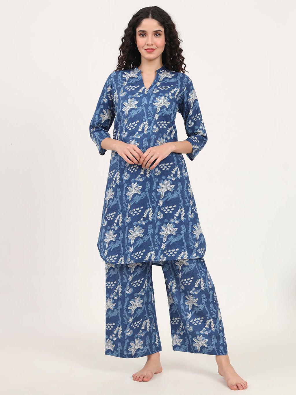 Noe Velarro Indigo Blue cotton Night Suit Set for women