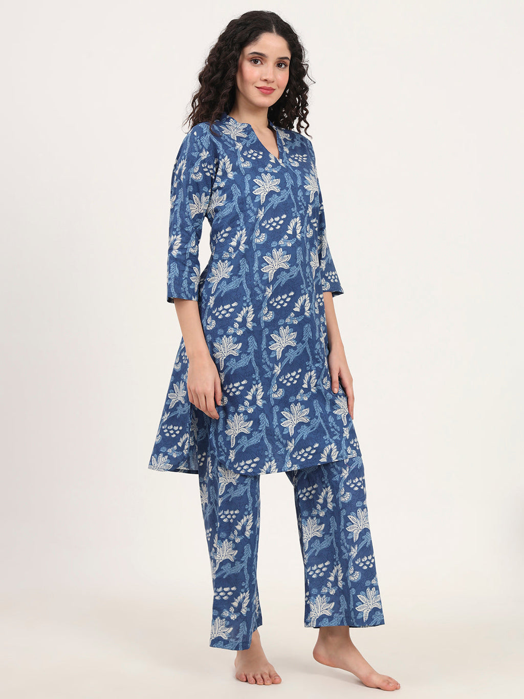 Noe Velarro Indigo Blue cotton Night Suit Set for women