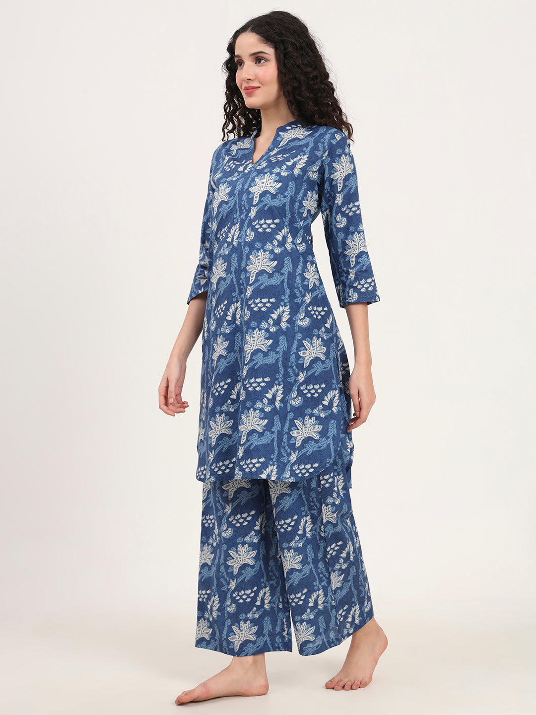 Noe Velarro Indigo Blue cotton Night Suit Set for women
