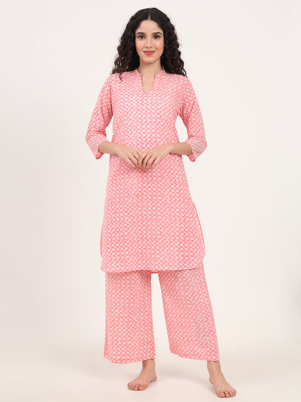 Noe Velarro Light Pink Cotton Night Suit Set for women
