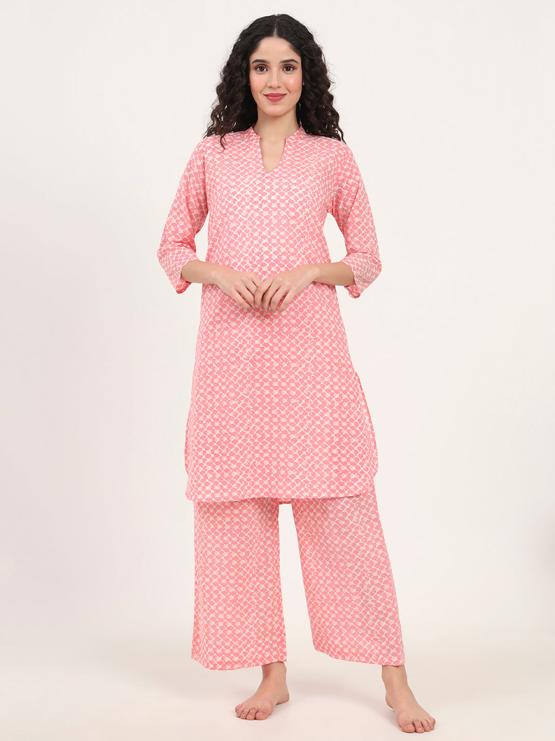 Noe Velarro Light Pink Cotton Night Suit Set for women