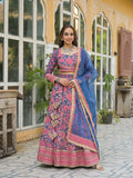 Noe Velarro Blue Printed Cotton Lehenga with Choli and Dupatta