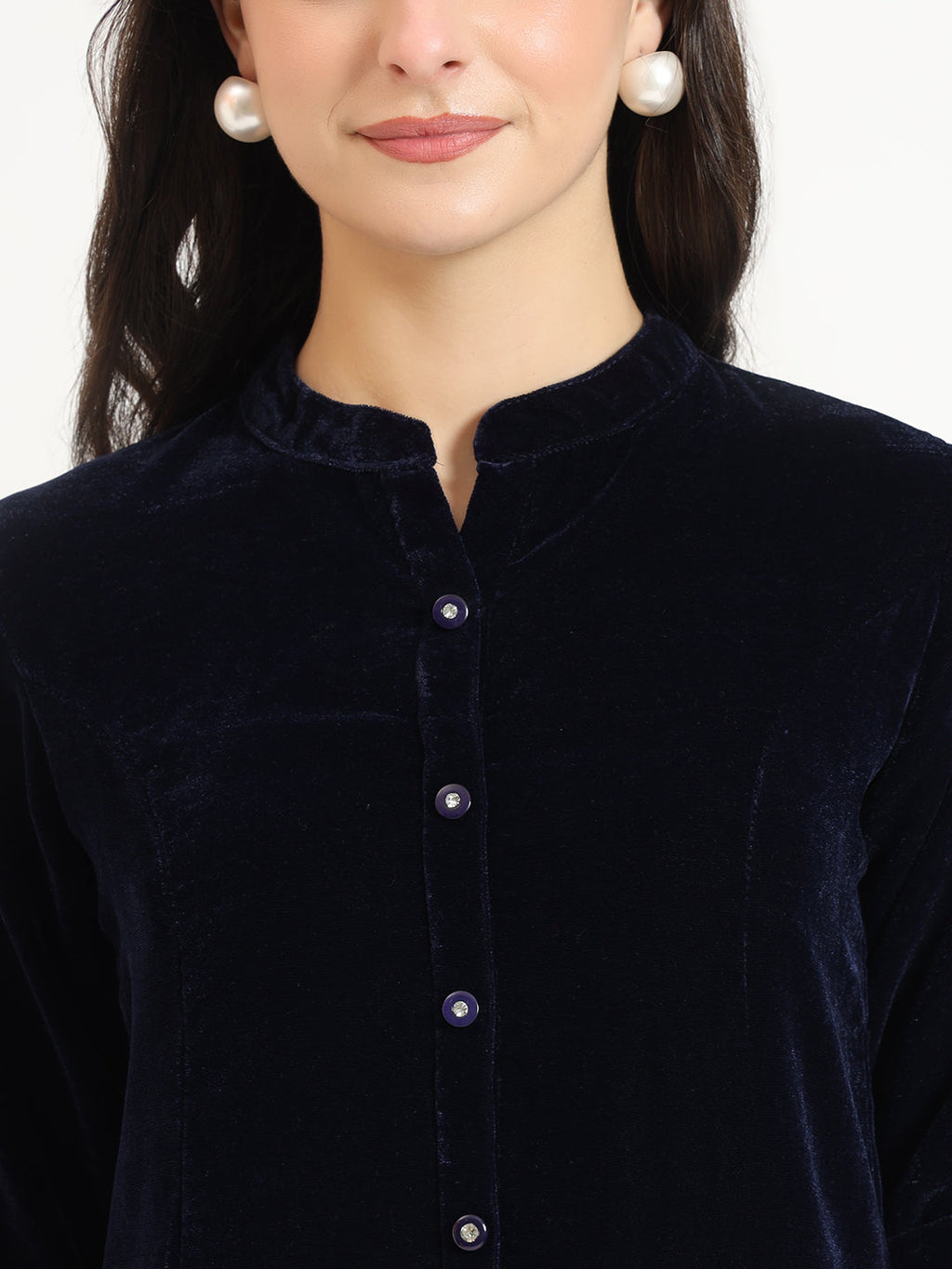 Noe Velarro Navy Blue Solid Print Velvet Top