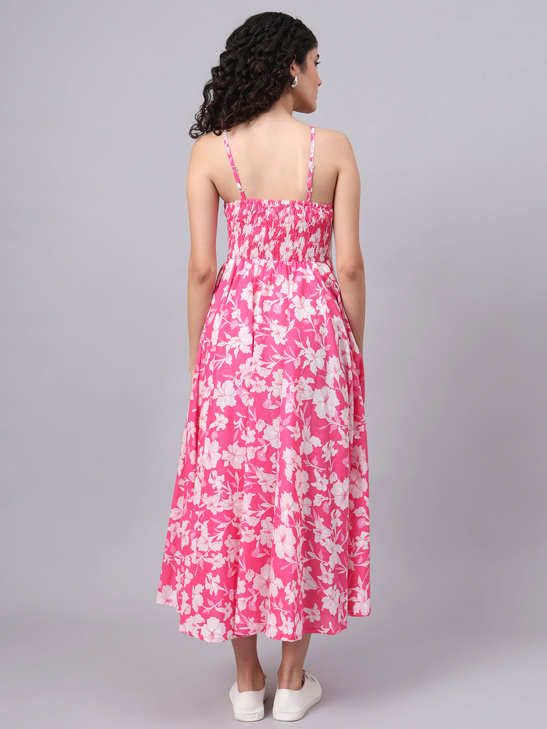 Noe Velarro Pink Floral Shoulder Straps Cotton Dress