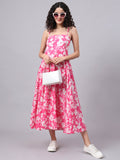 Noe Velarro Pink Floral Shoulder Straps Cotton Dress
