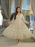 Noe Velarro Cream Ethnic Motif Cotton Dress