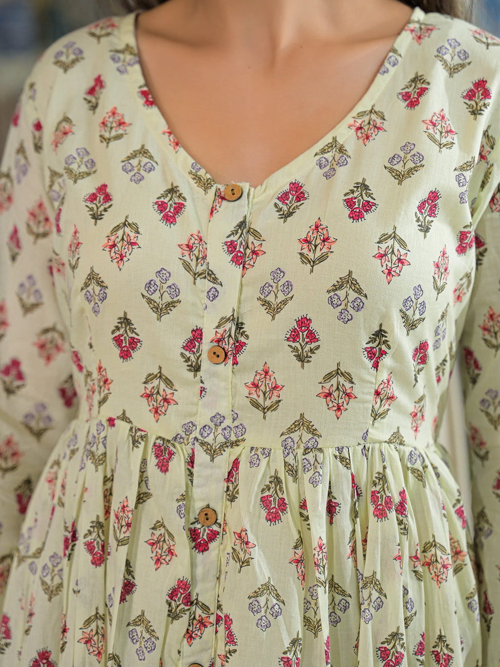 Noe Velarro Cream Ethnic Motif Cotton Dress