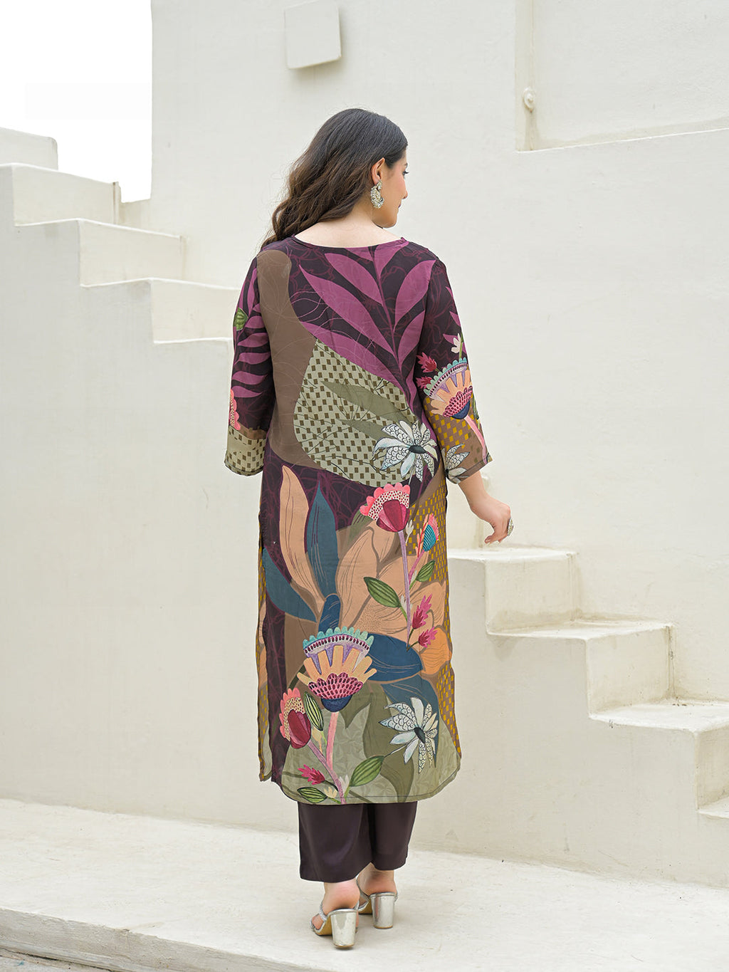 Noe Velarro Purple Pure Crepe Digital Print Kurta Pant Set With Dupatta