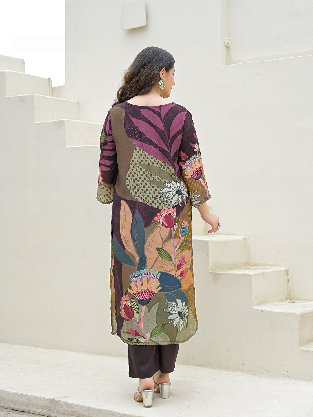 Noe Velarro Purple Pure Crepe Digital Print Kurta Pant Set With Dupatta