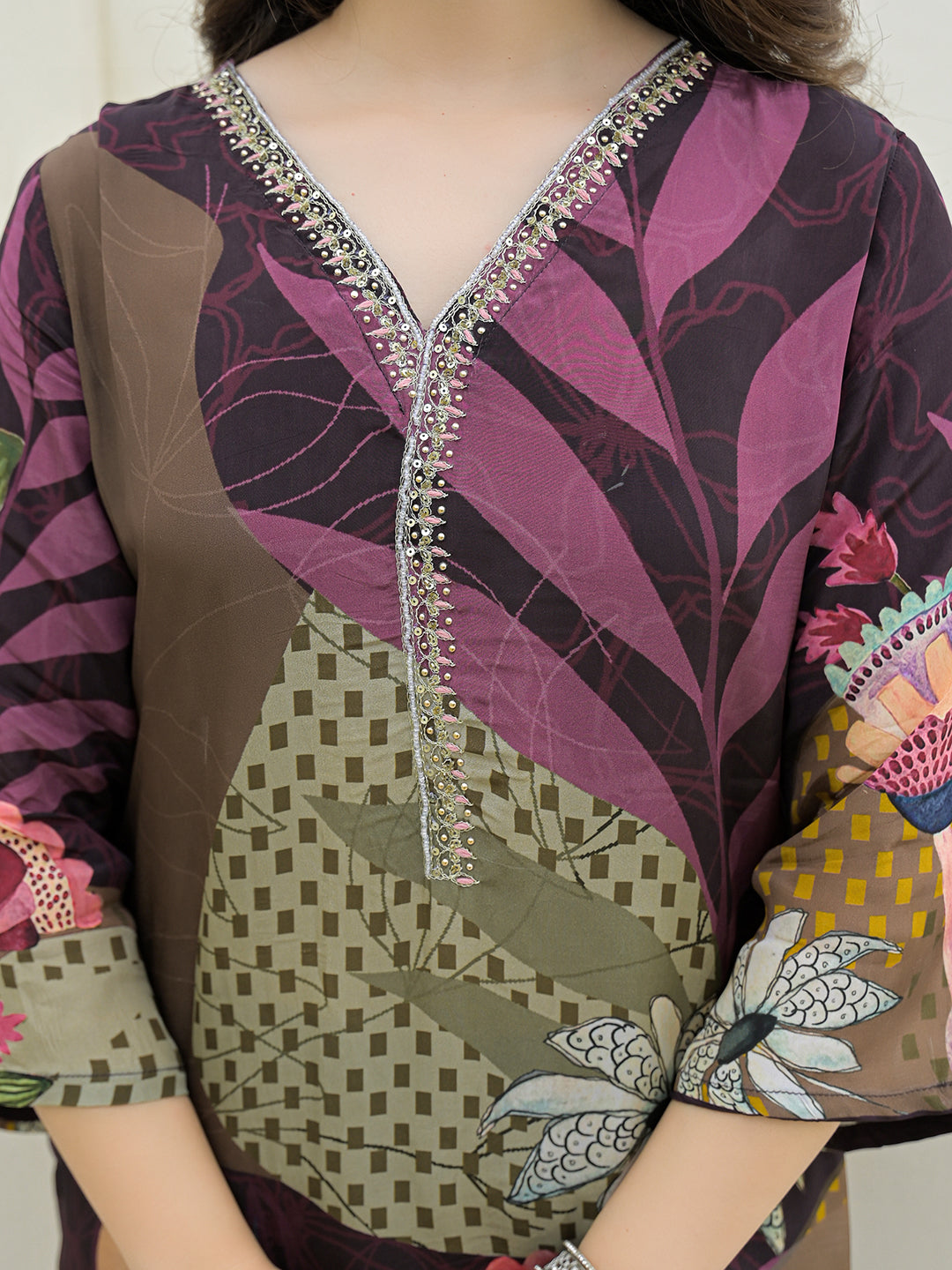 Noe Velarro Purple Pure Crepe Digital Print Kurta Pant Set With Dupatta
