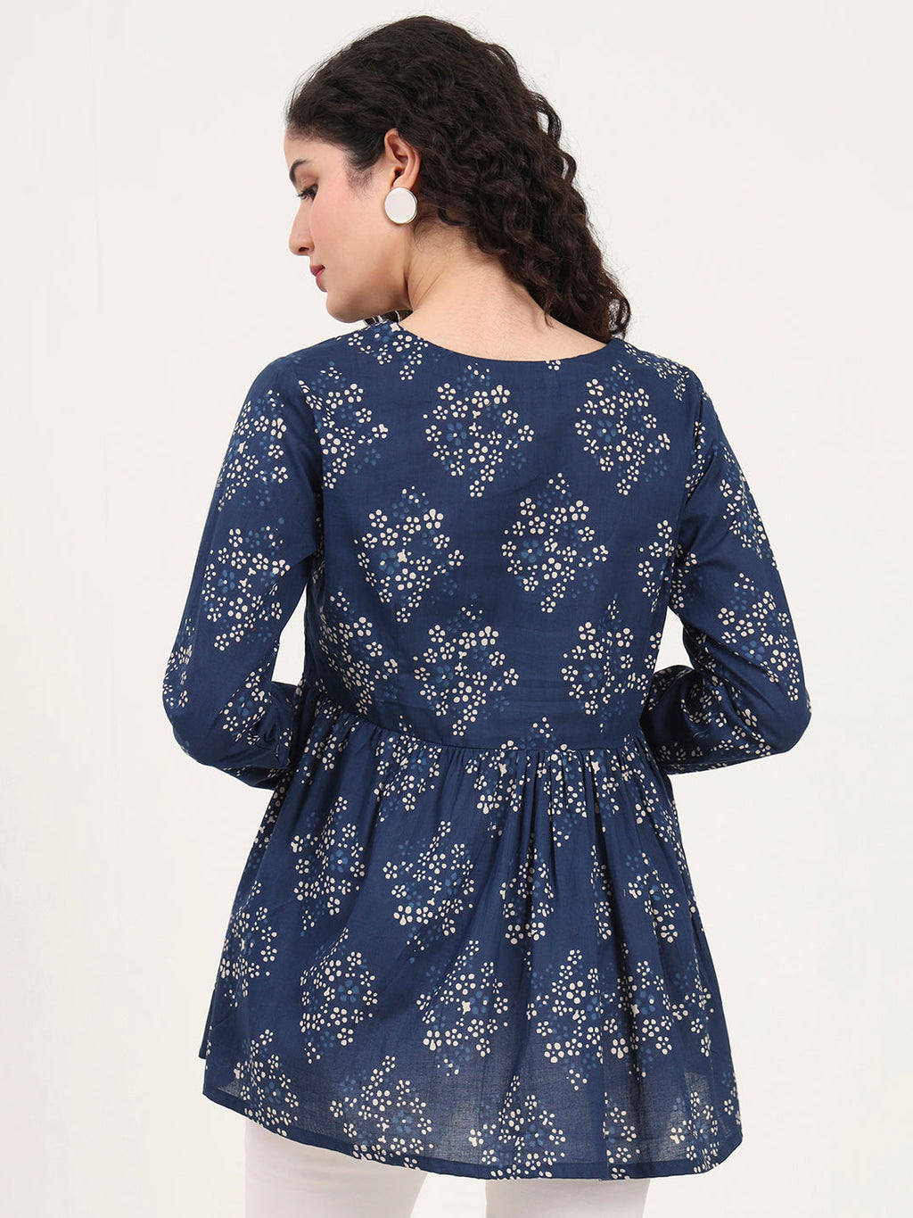 Noe Velarro Blue Floral Printed V Neck Cotton Top