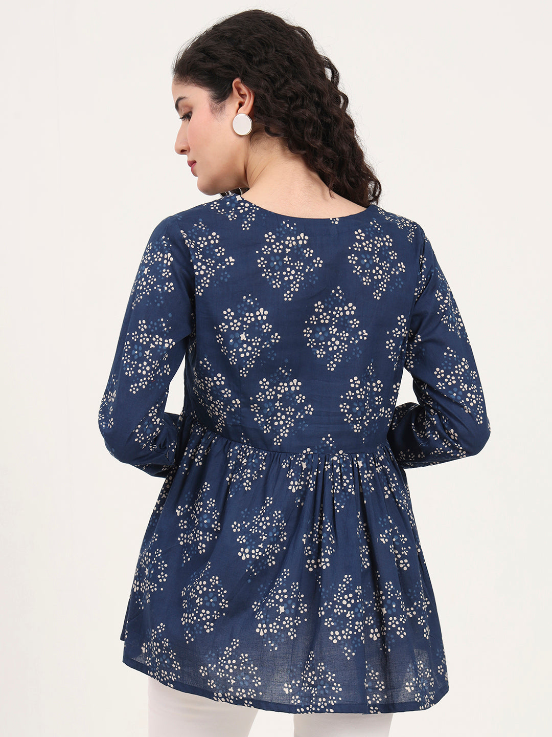 Noe Velarro Blue Floral Printed V Neck Cotton Top