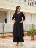 Noe Velarro Black Solid Cotton Kurta Palazzo Set