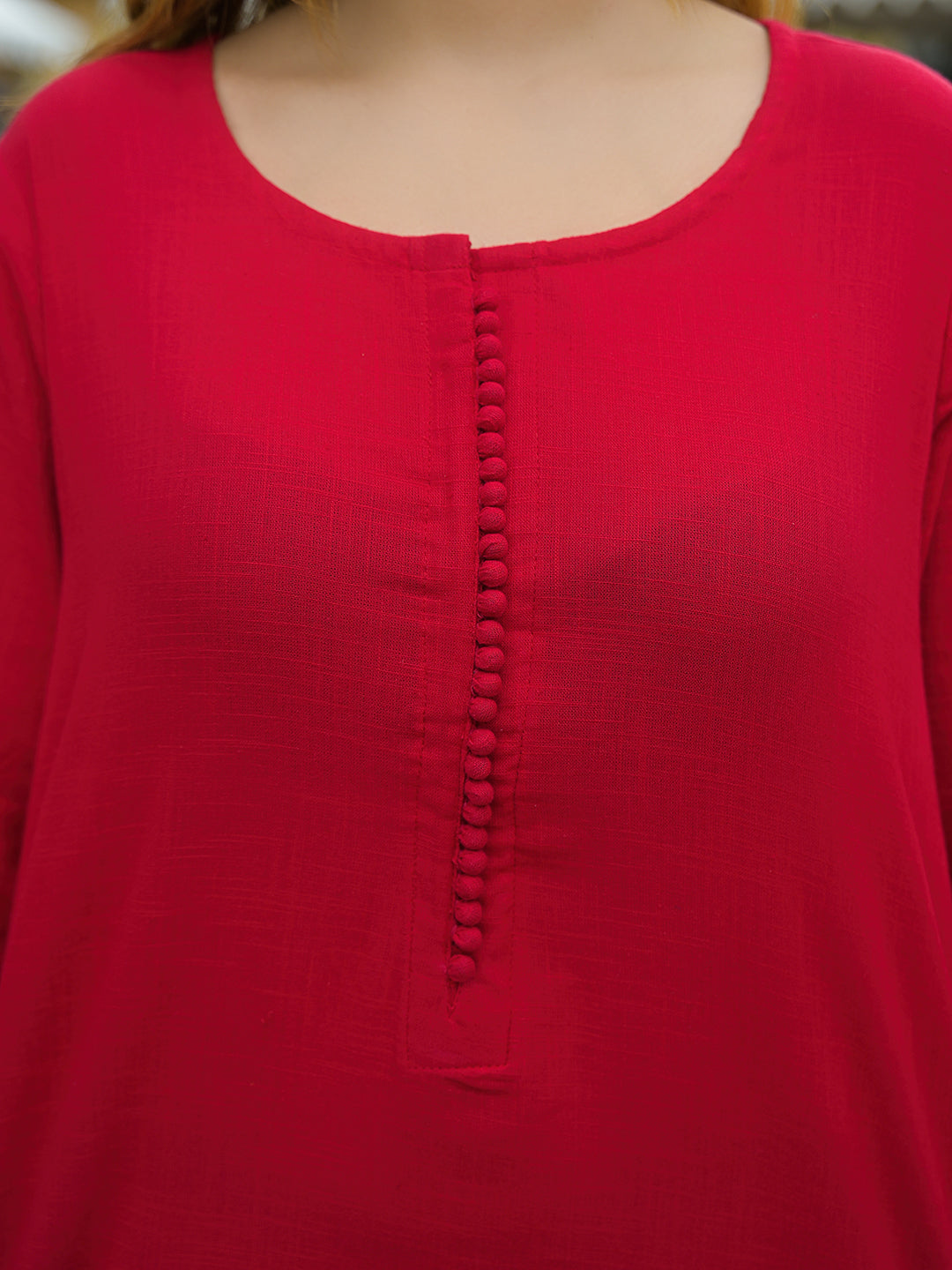 Noe Velarro Red Solid Cotton A-line Kurta Palazzo Sets