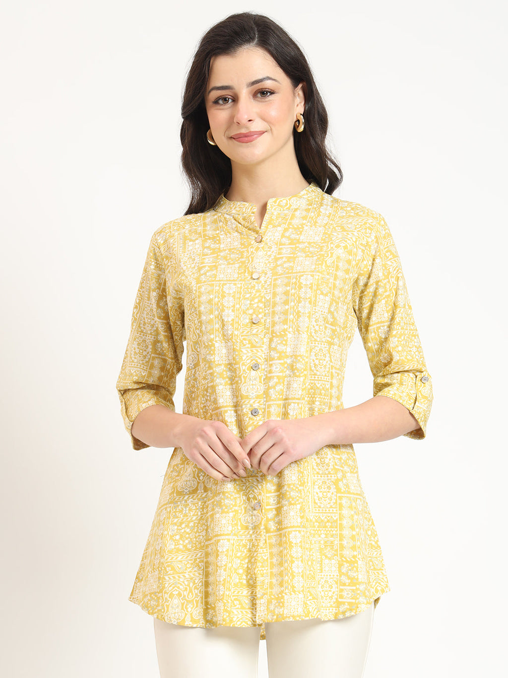 Noe Velarro Yellow Cotton Fabric Straight Top