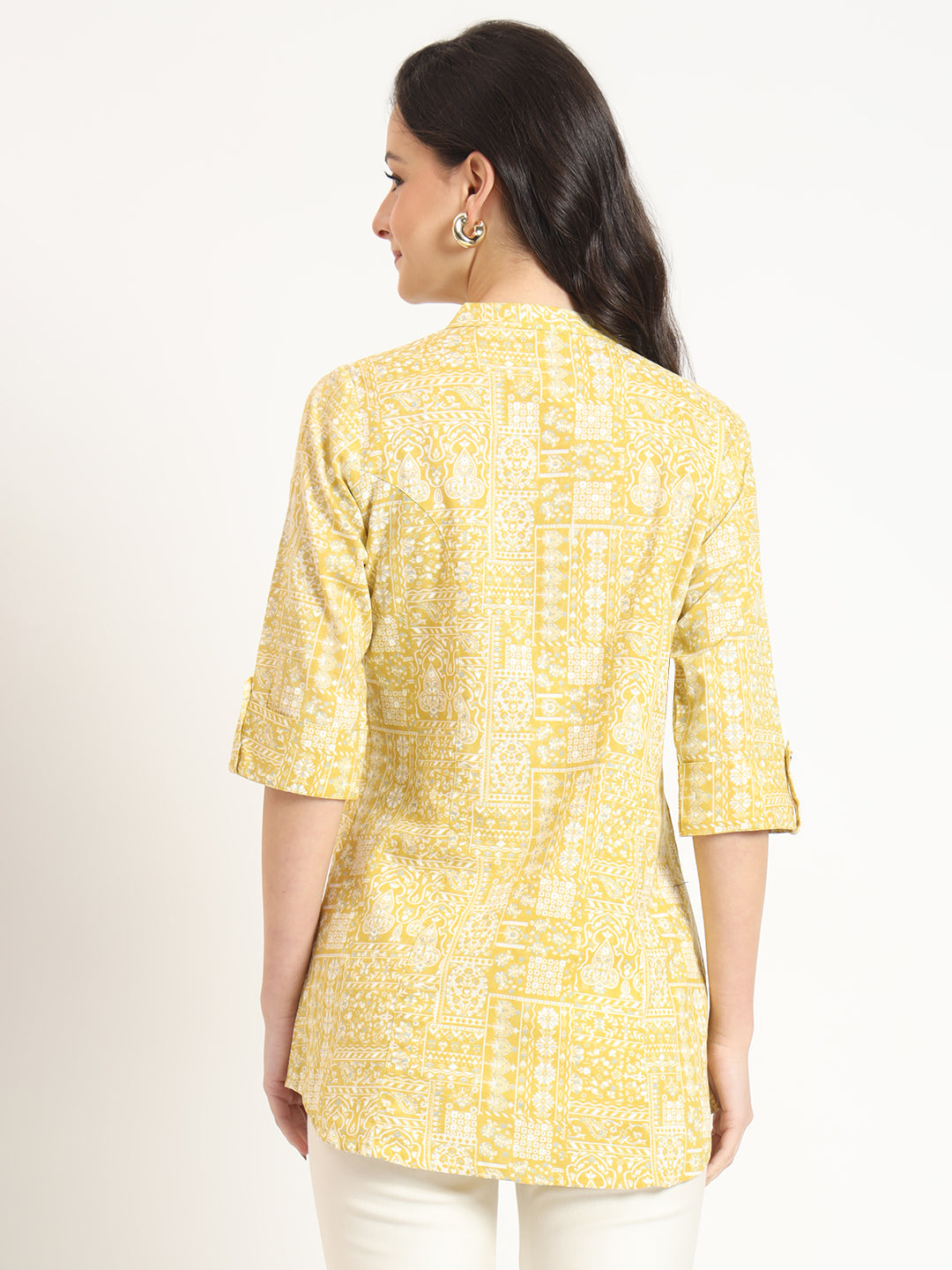 Noe Velarro Yellow Cotton Fabric Straight Top