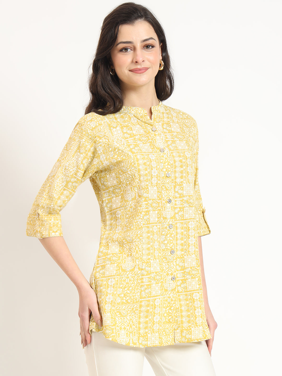 Noe Velarro Yellow Cotton Fabric Straight Top