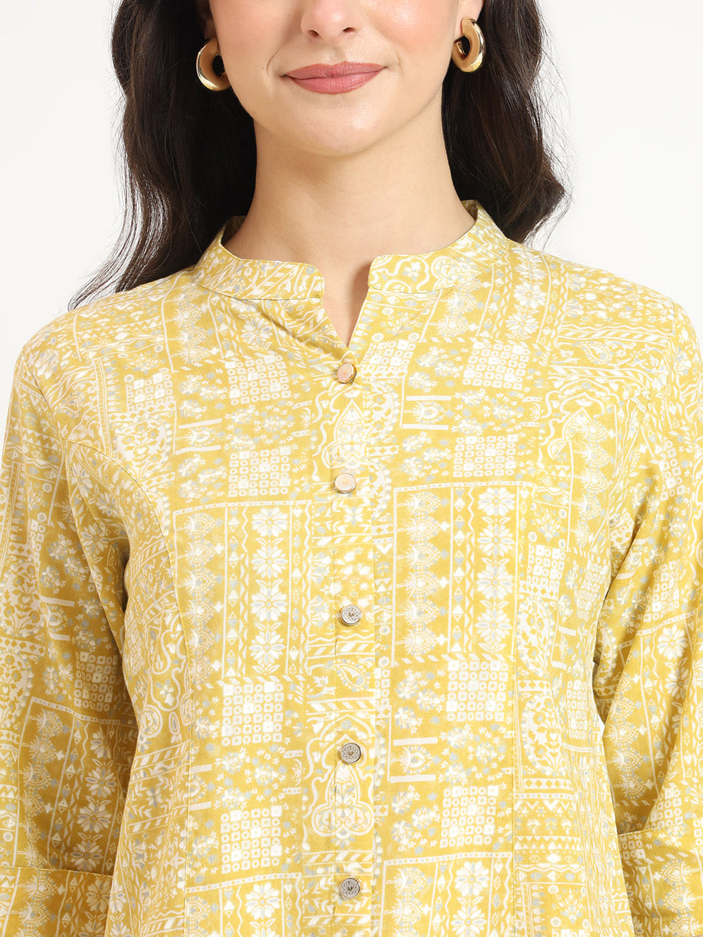 Noe Velarro Yellow Cotton Fabric Straight Top